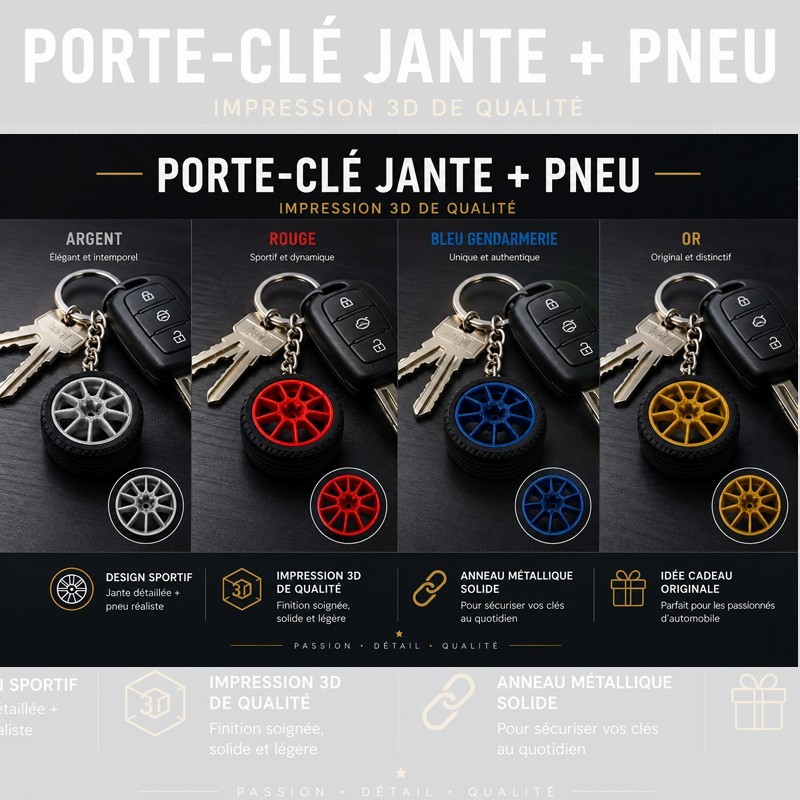 Porte-clé Jante + Pneu – Impression 3D