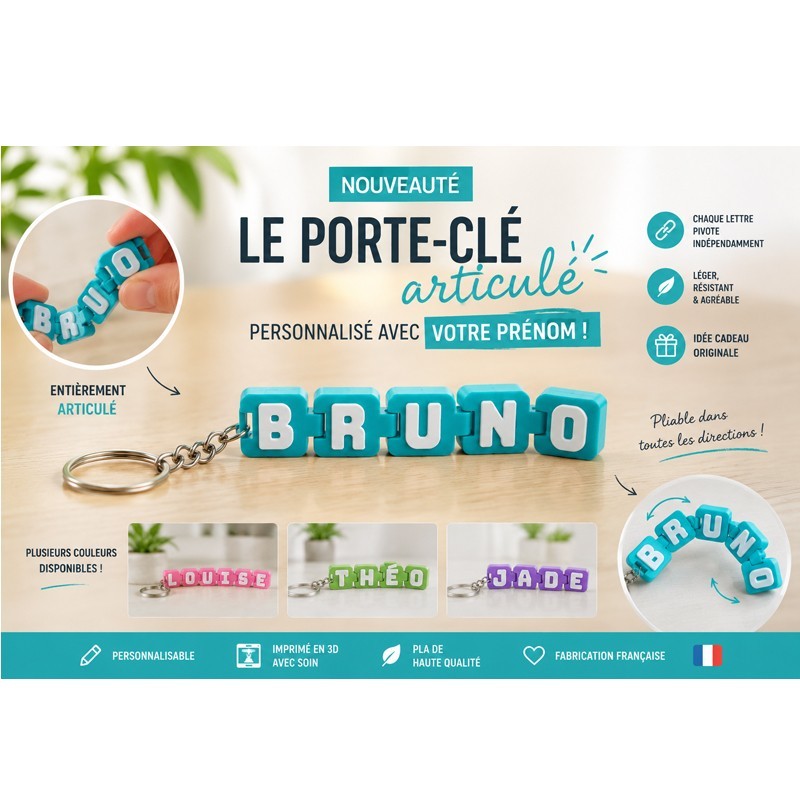 Porte-clé articulé personnalisable – Le prénom qui prend vie !