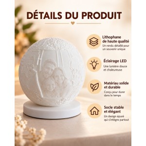 Boule Souvenir 3D avec Bougie LED Lithophane avec VOTRE photo