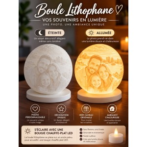 Boule Souvenir 3D avec Bougie LED Lithophane avec VOTRE photo