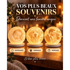 Boule Souvenir 3D avec Bougie LED Lithophane avec VOTRE photo